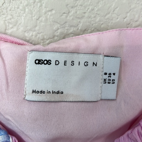 ASOS Design Corset Top With Ruffle Shoulder In Pink Occasion Floral Print Size 4 - Picture 8 of 15